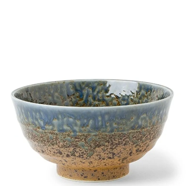 Aoi Nagashi Blue and Brown Ceramic Rice Bowl made in Japan available at Miya.