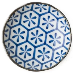 Blue and white ceramic sauce dish made in Japan available at Miya!