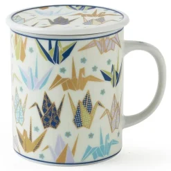 Blue Origami Cranes Lidded Mug  at Miya