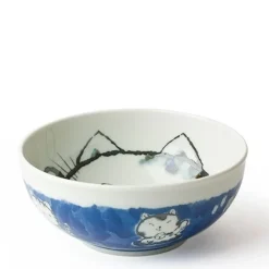 Fortune Cat 6.25" Blue Ceramic Bowl made in Japan available at Miya.