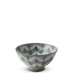 Green Geometric Chevron Pattern Rice Bowls Made in Japan Available at Miya.
