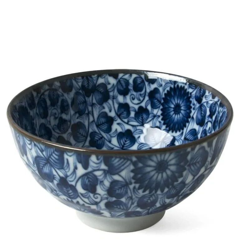 Kikuzome Karakusa Blue and White Pattern 4.5" rice bowl at Miya