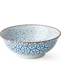Monyou Blue & White Pattern Hana Kikkou 7.5" Ramen Noodle Bowl from Japan available at Miya.