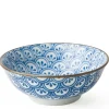 Monyou Blue & White Pattern Hana Seigaiha 7.5" Ramen Noodle Bowl from Japan available at Miya.