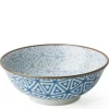 Monyou Blue & White Pattern Sankaku 7.5" Ramen Noodle Bowl from Japan Available at Miya.