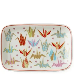 Pink Origami Crane Design Rectangle Plate at Miya