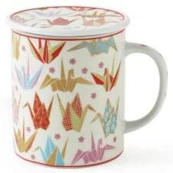 Pink Origami Cranes Lidded Mug
