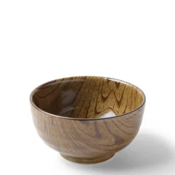 Wood grain design ceramic rice bowl.  Made in Japan.