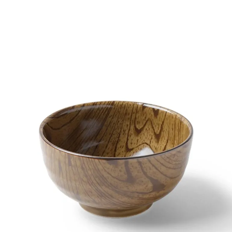 Wood grain design ceramic rice bowl. Made in Japan.